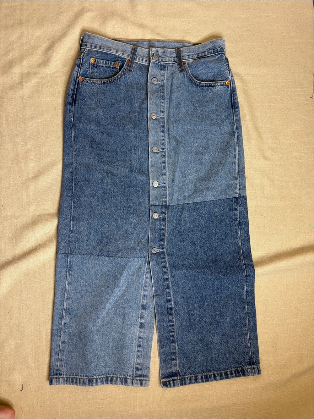 Levi's Two-Tone Patchwork Denim Maxi Skirt